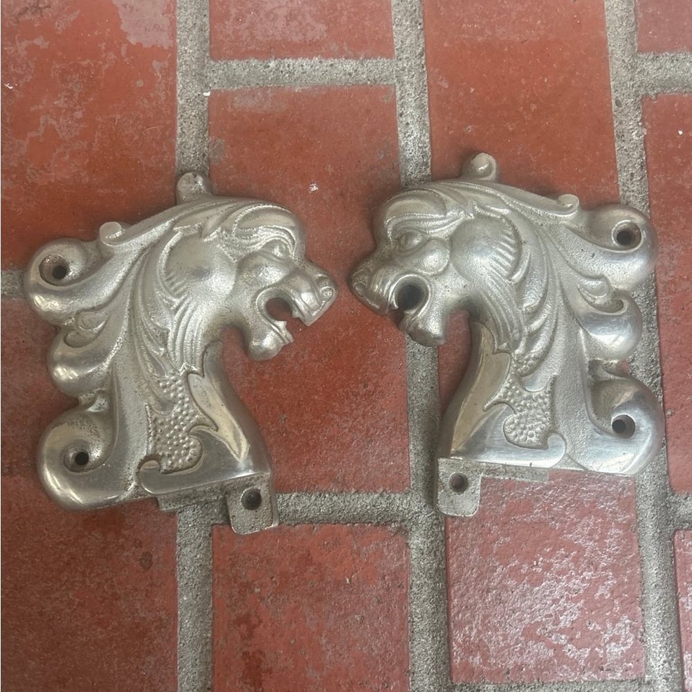 Vintage cast iron lions griffin head decor art